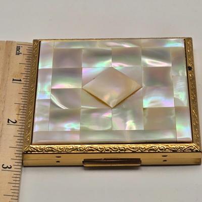 LOT 11: Vintage 1950s Mother of Pearl Vanity Evening Purse with Built in Lipstick Compact and "Tortoise Shell" Comb &...