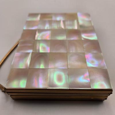 LOT 11: Vintage 1950s Mother of Pearl Vanity Evening Purse with Built in Lipstick Compact and "Tortoise Shell" Comb &...