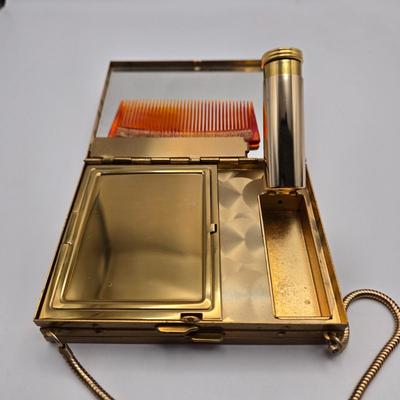 LOT 11: Vintage 1950s Mother of Pearl Vanity Evening Purse with Built in Lipstick Compact and "Tortoise Shell" Comb &...
