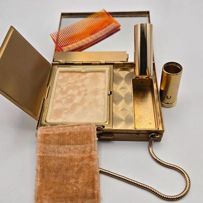 LOT 11: Vintage 1950s Mother of Pearl Vanity Evening Purse with Built in Lipstick Compact and "Tortoise Shell" Comb &...