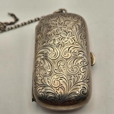LOT 12: Antique Sterling Silver Chatelaine with Pen, Note Pad, Coin Holder, and Toothpick Holder (70 GTW)