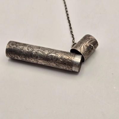 LOT 12: Antique Sterling Silver Chatelaine with Pen, Note Pad, Coin Holder, and Toothpick Holder (70 GTW)