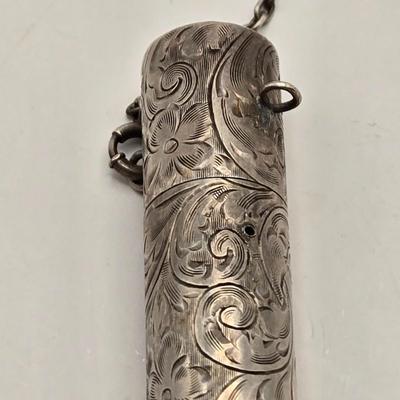 LOT 12: Antique Sterling Silver Chatelaine with Pen, Note Pad, Coin Holder, and Toothpick Holder (70 GTW)