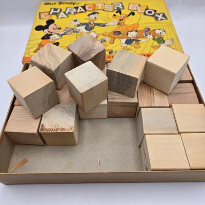 LOT 18: Vintage New Enterprises Walt Disney Wooden Character Blox with Paper Picture and Letter Decals to Self Apply and Ideal Book...