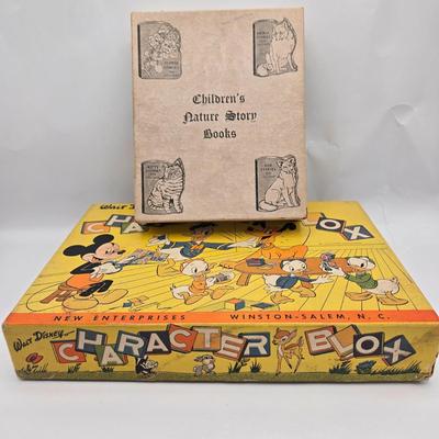 LOT 18: Vintage New Enterprises Walt Disney Wooden Character Blox with Paper Picture and Letter Decals to Self Apply and Ideal Book...