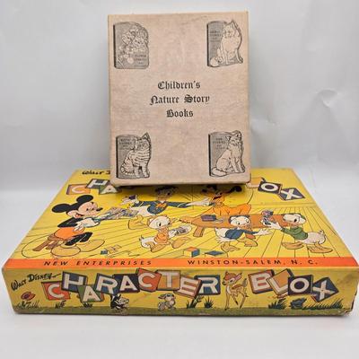 LOT 18: Vintage New Enterprises Walt Disney Wooden Character Blox with Paper Picture and Letter Decals to Self Apply and Ideal Book...