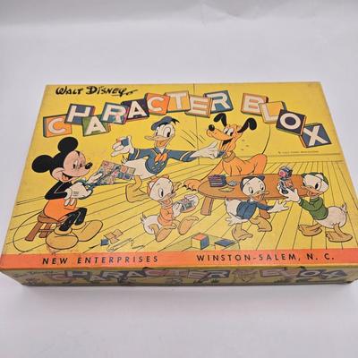 LOT 18: Vintage New Enterprises Walt Disney Wooden Character Blox with Paper Picture and Letter Decals to Self Apply and Ideal Book...