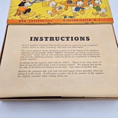 LOT 18: Vintage New Enterprises Walt Disney Wooden Character Blox with Paper Picture and Letter Decals to Self Apply and Ideal Book...