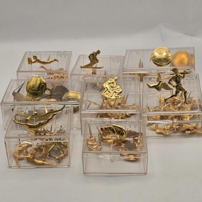 LOT 20: Vintage Letterman Jacket Gold Tone Pins in Multiple Sports