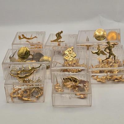 LOT 20: Vintage Letterman Jacket Gold Tone Pins in Multiple Sports