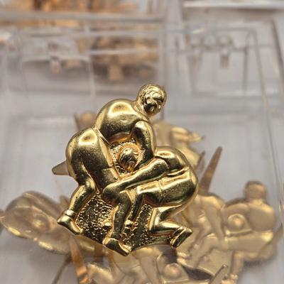 LOT 20: Vintage Letterman Jacket Gold Tone Pins in Multiple Sports