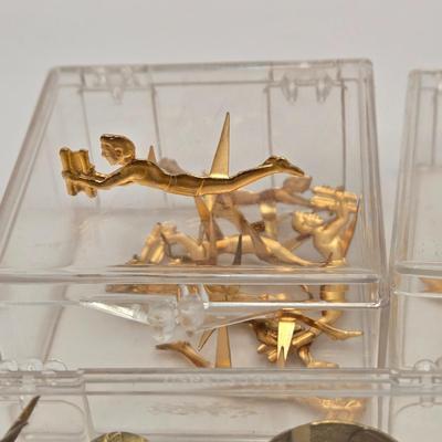LOT 20: Vintage Letterman Jacket Gold Tone Pins in Multiple Sports