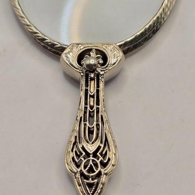 LOT 25: Antique Art Nouveau Silver Toned Lorgnette, Silver Tone Folding Spectacles, Silver Toned Mesh Change Purse, Denmark Silver Plated...
