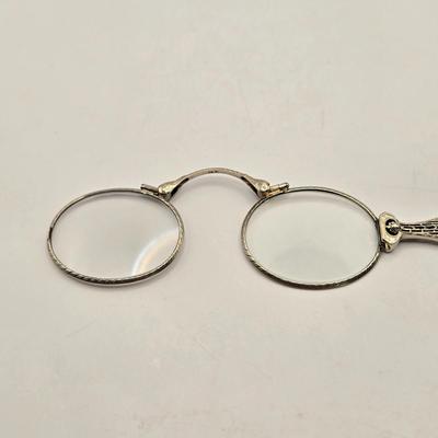 LOT 25: Antique Art Nouveau Silver Toned Lorgnette, Silver Tone Folding Spectacles, Silver Toned Mesh Change Purse, Denmark Silver Plated...