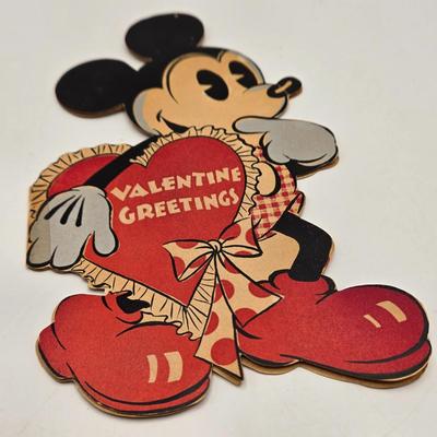LOT 31: Everyone's Favorite Sweethearts! Vintage Material Panel, Vintage Minnie & Mickey Dolls, Easter & Valentine Cards,...