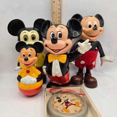 LOT 33: The Mouse, the Myth, the Legend: April 6, 1971 Look Magazine, Vintage Plastic Mickey Mouse Toy and Bank, Illco Wind-up Mickey...