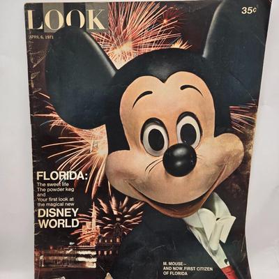 LOT 33: The Mouse, the Myth, the Legend: April 6, 1971 Look Magazine, Vintage Plastic Mickey Mouse Toy and Bank, Illco Wind-up Mickey...