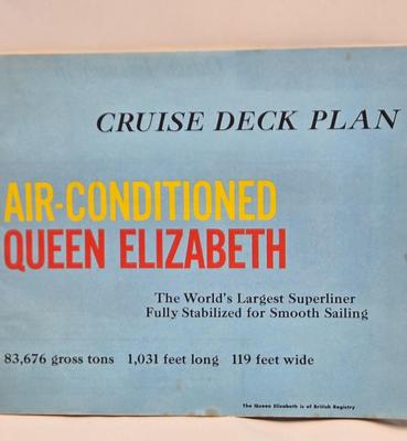 LOT 35: Italian Line, Cunard Queen Elizabeth and Queen Elizabeth II Menus, Deck Plan Maps, Passenger Lists, and Titanic Ale Labels