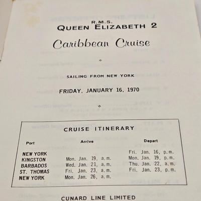 LOT 35: Italian Line, Cunard Queen Elizabeth and Queen Elizabeth II Menus, Deck Plan Maps, Passenger Lists, and Titanic Ale Labels