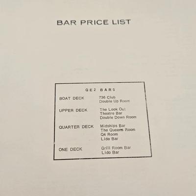 LOT 35: Italian Line, Cunard Queen Elizabeth and Queen Elizabeth II Menus, Deck Plan Maps, Passenger Lists, and Titanic Ale Labels