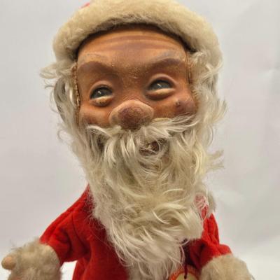 LOT 36: Vintage Cast Iron Santa Door Stop, Steiff Santa Hand Puppet, Putz Germany Santa Sleigh, Ceramic Santa & JC Penny Ornaments,...