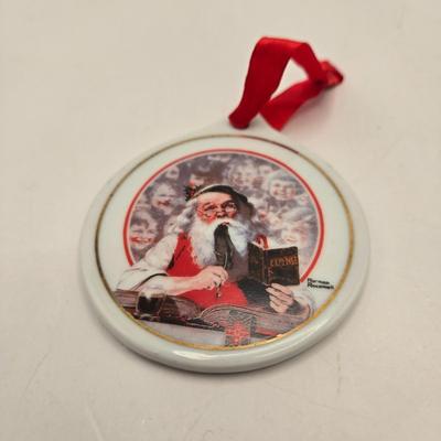 LOT 36: Vintage Cast Iron Santa Door Stop, Steiff Santa Hand Puppet, Putz Germany Santa Sleigh, Ceramic Santa & JC Penny Ornaments,...