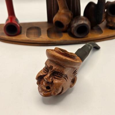 LOT 37: Vintage Pipe Rack with Various Pipes