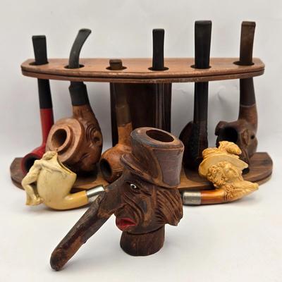 LOT 37: Vintage Pipe Rack with Various Pipes