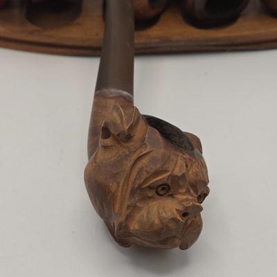LOT 37: Vintage Pipe Rack with Various Pipes