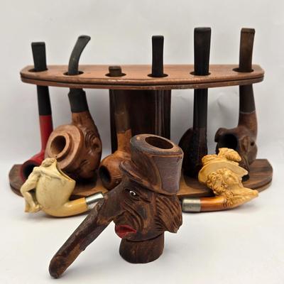 LOT 37: Vintage Pipe Rack with Various Pipes