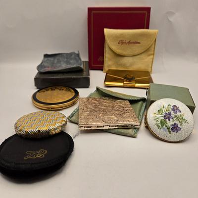 LOT 39: Vintage Stratton of London Compact, 2 Elgin American Compacts, Estee Lauder Compact, and Lipstick Compact