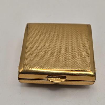 LOT 40: Antique Nuit de Noel Perfume Bottle in Box, Vintage Folding Comb, Elgin American Lipstick Compact, 2 Perfume Flasks, Pill Box,...