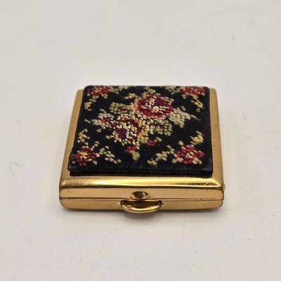 LOT 40: Antique Nuit de Noel Perfume Bottle in Box, Vintage Folding Comb, Elgin American Lipstick Compact, 2 Perfume Flasks, Pill Box,...