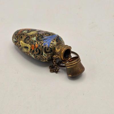 LOT 40: Antique Nuit de Noel Perfume Bottle in Box, Vintage Folding Comb, Elgin American Lipstick Compact, 2 Perfume Flasks, Pill Box,...