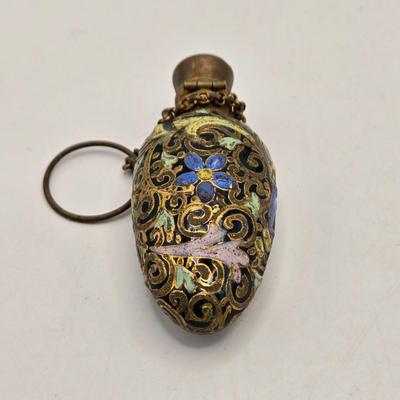 LOT 40: Antique Nuit de Noel Perfume Bottle in Box, Vintage Folding Comb, Elgin American Lipstick Compact, 2 Perfume Flasks, Pill Box,...