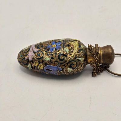 LOT 40: Antique Nuit de Noel Perfume Bottle in Box, Vintage Folding Comb, Elgin American Lipstick Compact, 2 Perfume Flasks, Pill Box,...