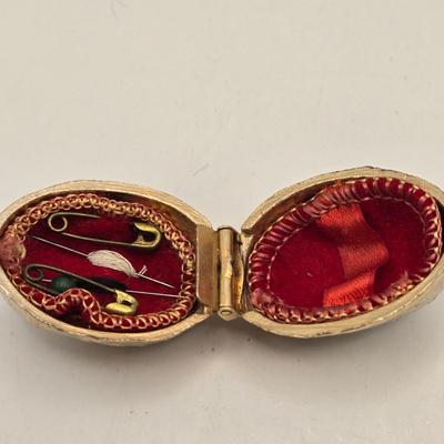 LOT 40: Antique Nuit de Noel Perfume Bottle in Box, Vintage Folding Comb, Elgin American Lipstick Compact, 2 Perfume Flasks, Pill Box,...