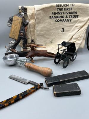LOT 128: Mixed Antique / Vintage Collectibles - Straight Razor and More
