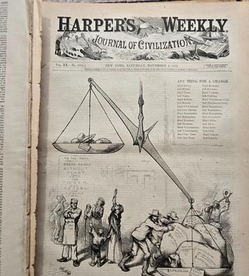 LOT 129: Antique Bound Book of Harpers Weekly Magazine 1876