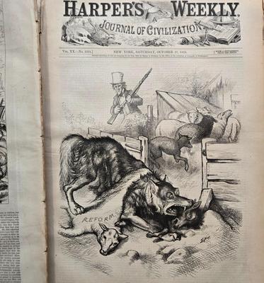 LOT 129: Antique Bound Book of Harpers Weekly Magazine 1876