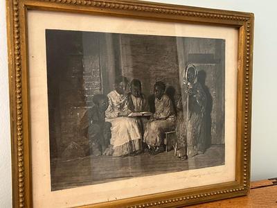 LOT 144: Two Framed Vintage Prints - Sunday Morning in Old Virginia and Sunday Morning in Camp of U. S. Regulars
