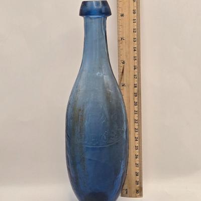 LOT 161: Multiple Vintage/Antique Glass Bottles Including Blue Tenpin Soda, Hires Root Beer, Flavoring Extracts, and More