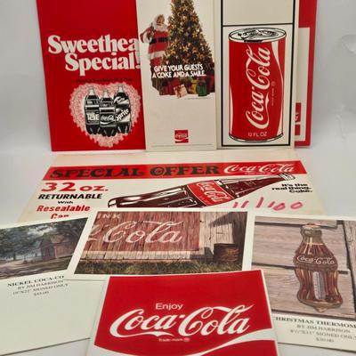LOT 164: Have a Coke and a Smile: Multiple Vintage Coca-Cola Collectors Items Including Bottles, Glass Paperweight, Metal tray, and Much...
