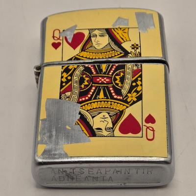LOT 171: Five Vintage Lighters, 2 Swiss Army Knives, Mother of Pearl Pocket Knife, and Promotional Cork Screw/Knife