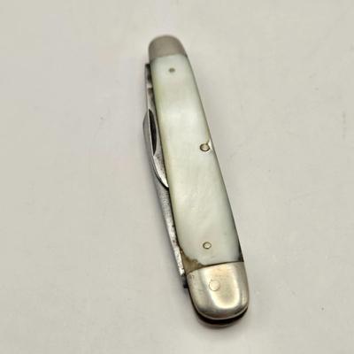 LOT 171: Five Vintage Lighters, 2 Swiss Army Knives, Mother of Pearl Pocket Knife, and Promotional Cork Screw/Knife