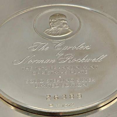 LOT 173: 1972 Franklin Mint "The Carolers" by Norman Rockwell Sterling Silver Christmas Plate w/ COA (216.7 Grams)