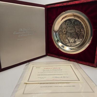 LOT 173: 1972 Franklin Mint "The Carolers" by Norman Rockwell Sterling Silver Christmas Plate w/ COA (216.7 Grams)