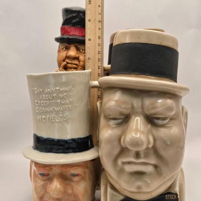 LOT 174: Two Vintage W.C. Fields Kentucky Straight Bourbon Whiskey Decanters, W.C. Fields Mug, and Chalkware Figurine