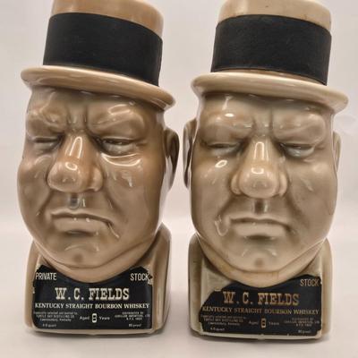 LOT 174: Two Vintage W.C. Fields Kentucky Straight Bourbon Whiskey Decanters, W.C. Fields Mug, and Chalkware Figurine
