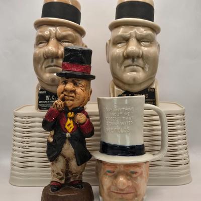 LOT 174: Two Vintage W.C. Fields Kentucky Straight Bourbon Whiskey Decanters, W.C. Fields Mug, and Chalkware Figurine